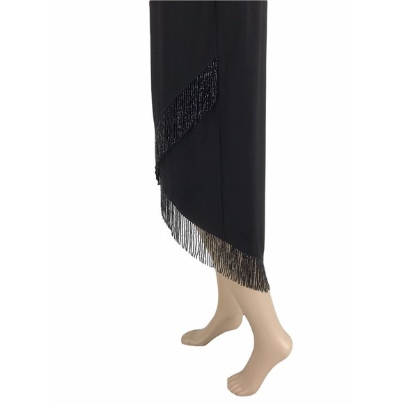 En Francais Cocktail Formal Dress 4 Backless Black Bead Fringe Spaghetti Straps - Picture 7 of 11